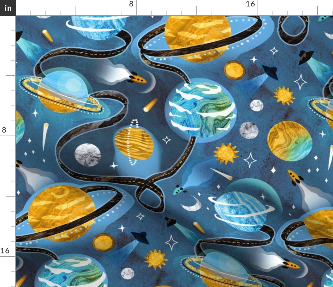 Highway to Intergalactic Adventures - Cerulean Blue & Mustard Yellow - Large Scale