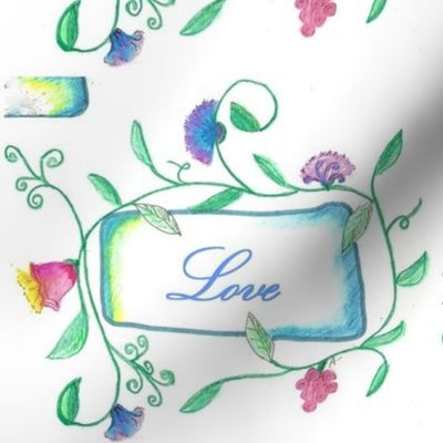 LOVE word with handcolored flowers