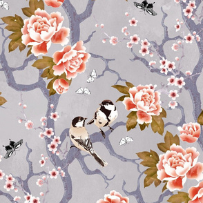 Chinoiserie birds in lilac large scale lighter