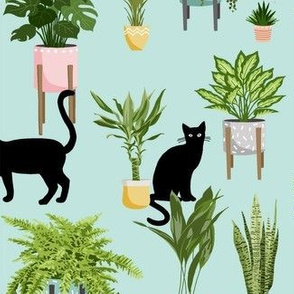 Cats and plants - blue