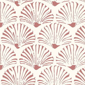 LARGE Art Deco scallop - Elle - Bone White and Burnt Mauve