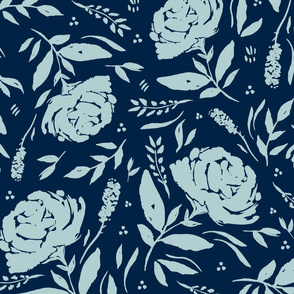 ( large ) Roses, bloom - Blue on blue