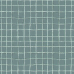 White, green, blue grid on teal background hand-drawn