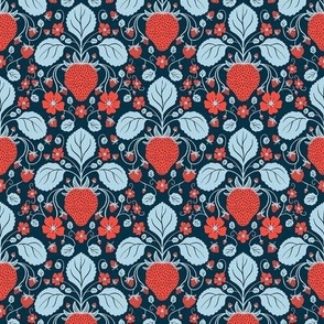 Strawberry Damask in Navy - Small