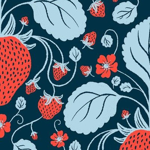 Strawberry Damask in Navy - Large