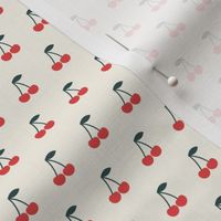 (small scale) cherries - simple cherry - vintage red on cream - LAD21