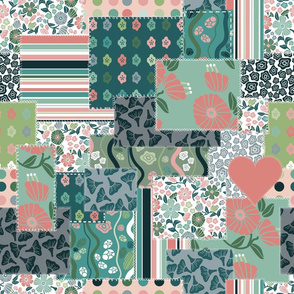 Modern Crazy Patch Quilt-Green and Pink Palette
