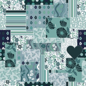 Modern Crazy Patch Quilt-Teals and Navy Palette