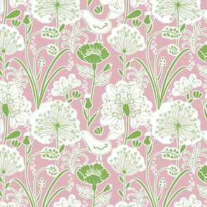 Annabelle's Garden- Green-White on Pink