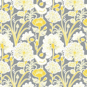 Annabelle's Garden - White-Yellow on Gray