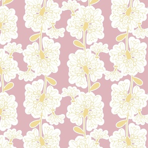 Scandi Flower Vines - Cream-White on Pink