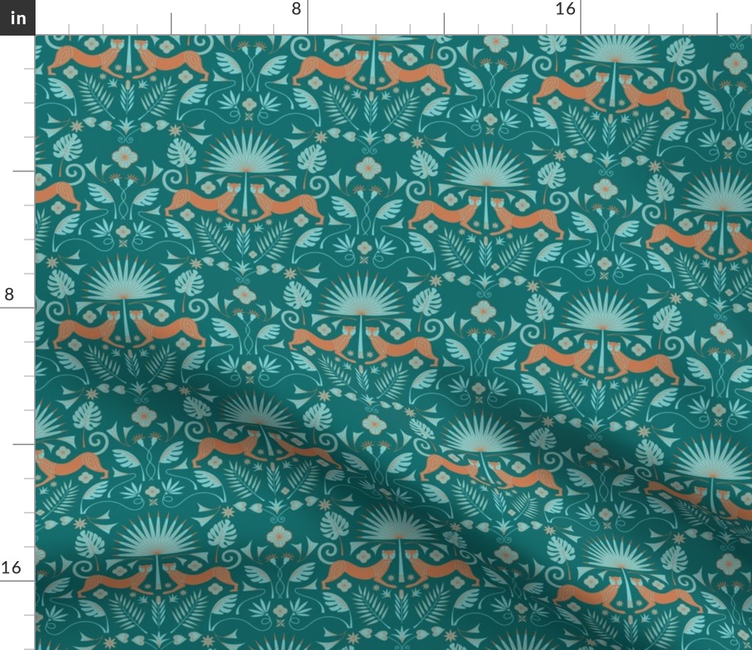 (M)) Rain forest damask turquoise