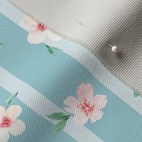 Cherry Blossoms stripes in aqua blue