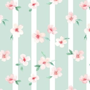 Cherry Blossoms stripes in turquoise