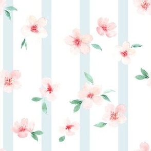 Cherry Blossoms light blue stripes