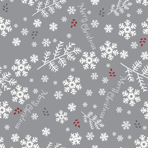 VERTICAL- Snowflakes, Merry Christmas Grey Background