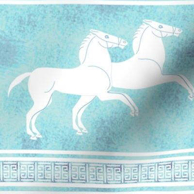 White Greek Horse Stripe on Turquoise Blue