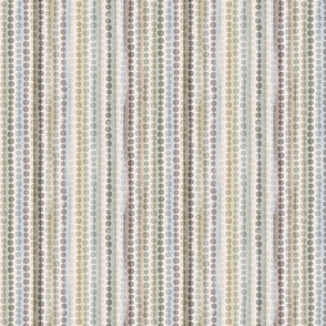 small scale Loose Geometric multicoloured spotty stripe / soft blue and green colorway