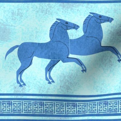 Slate Blue Greek Horse Stripe on Light Blue