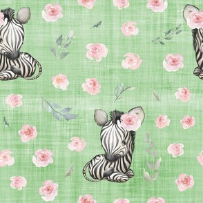 zebra pink floral green linen