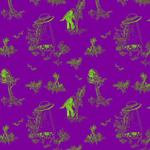 Purple and Neon Green Trippy  Cryptid Pastoral Toile