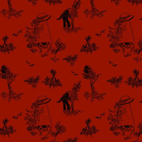 Red and Black  Cryptid Pastoral Toile