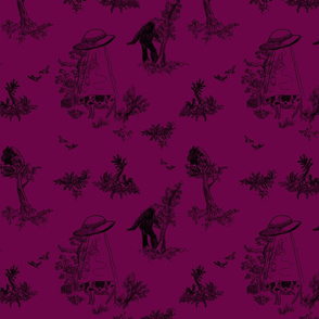 Raspberry and Black  Cryptid Pastoral Toile