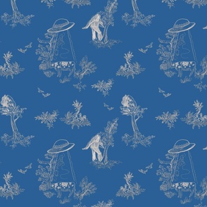 Blue and Cream  Cryptid Pastoral Toile