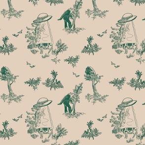 Green and Beige  Cryptid Pastoral Toile
