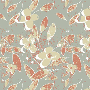 Autumn Garden Collage -Cream and Terracotta.