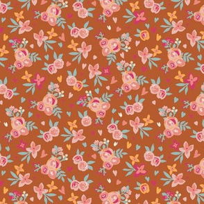 Scattered Cowgirl Flowers Small scale Brown