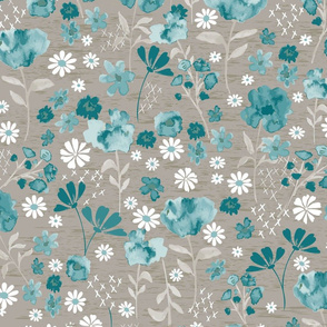 Teal and white watercolor flowers