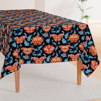 Mid-Century Moth Damask - Moody Midnight - Large Scale