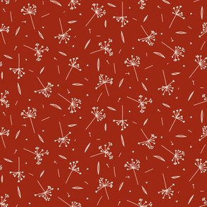 Botanical Line Art Grass Meadow Pattern in Terracotta and White