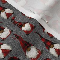 African American Red Buffalo Plaid Gnomes on Grey linen - extra extra small scale