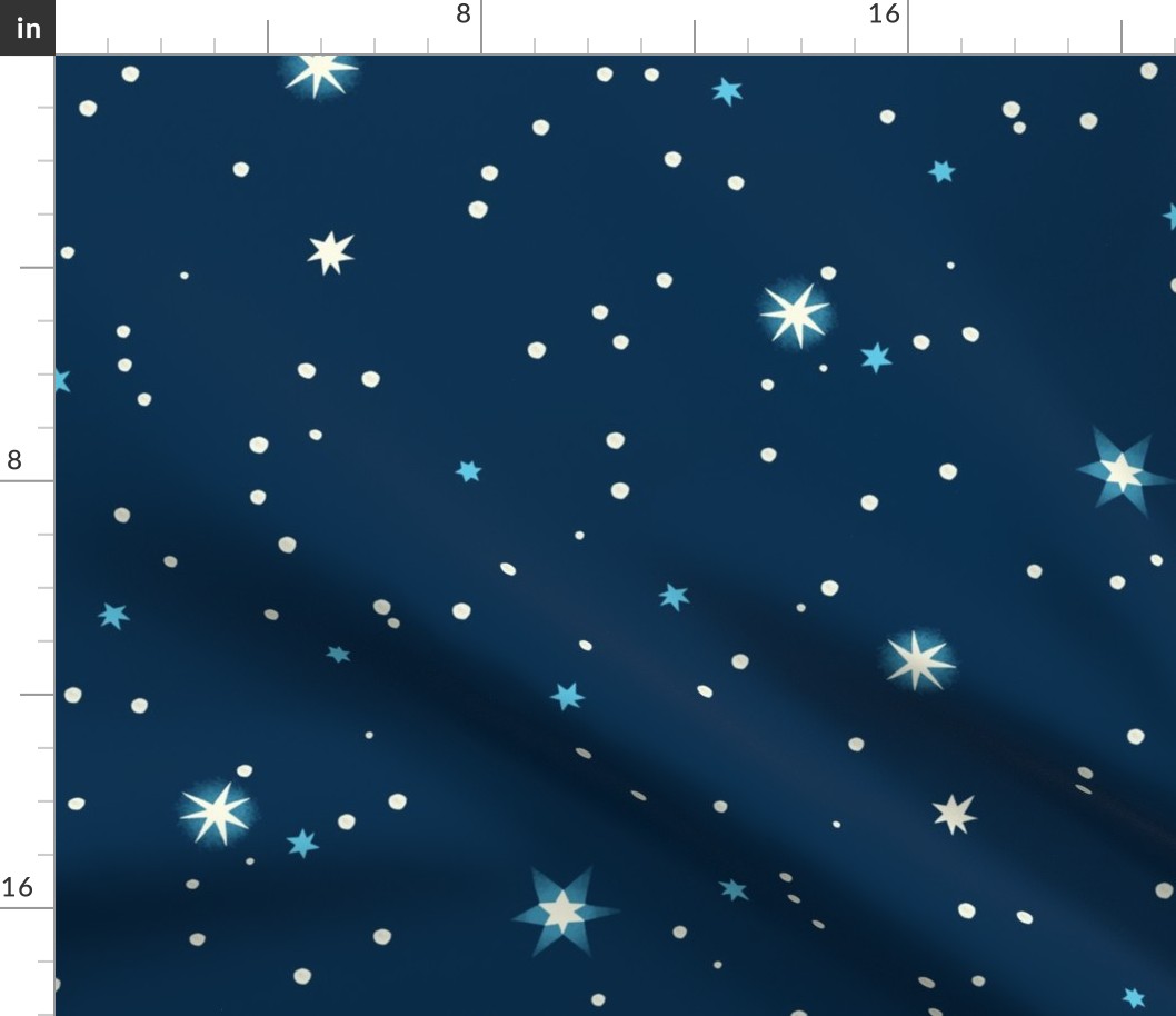large scale sparse scattered night sky / navy aqua cream