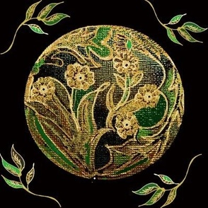 Bohemian Nouveau Botanical Gold & Emerald Green Daisy Embroidery/ Tapestry Project Orb