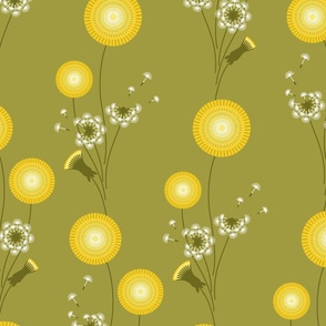 Dashing Dandelions | Background Laurel Green | XL size 