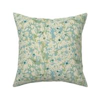 Blue Cream and Green Floral Abstract