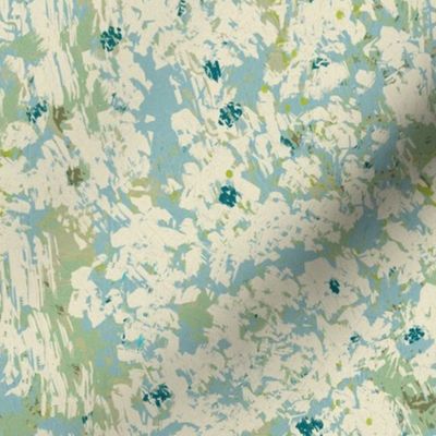 Blue Cream and Green Floral Abstract