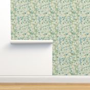 Blue Cream and Green Floral Abstract
