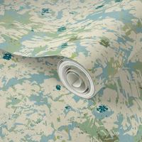 Blue Cream and Green Floral Abstract