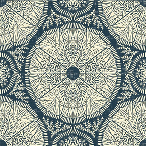 large - Earth Day Mandala - prussian blue and buttermilk
