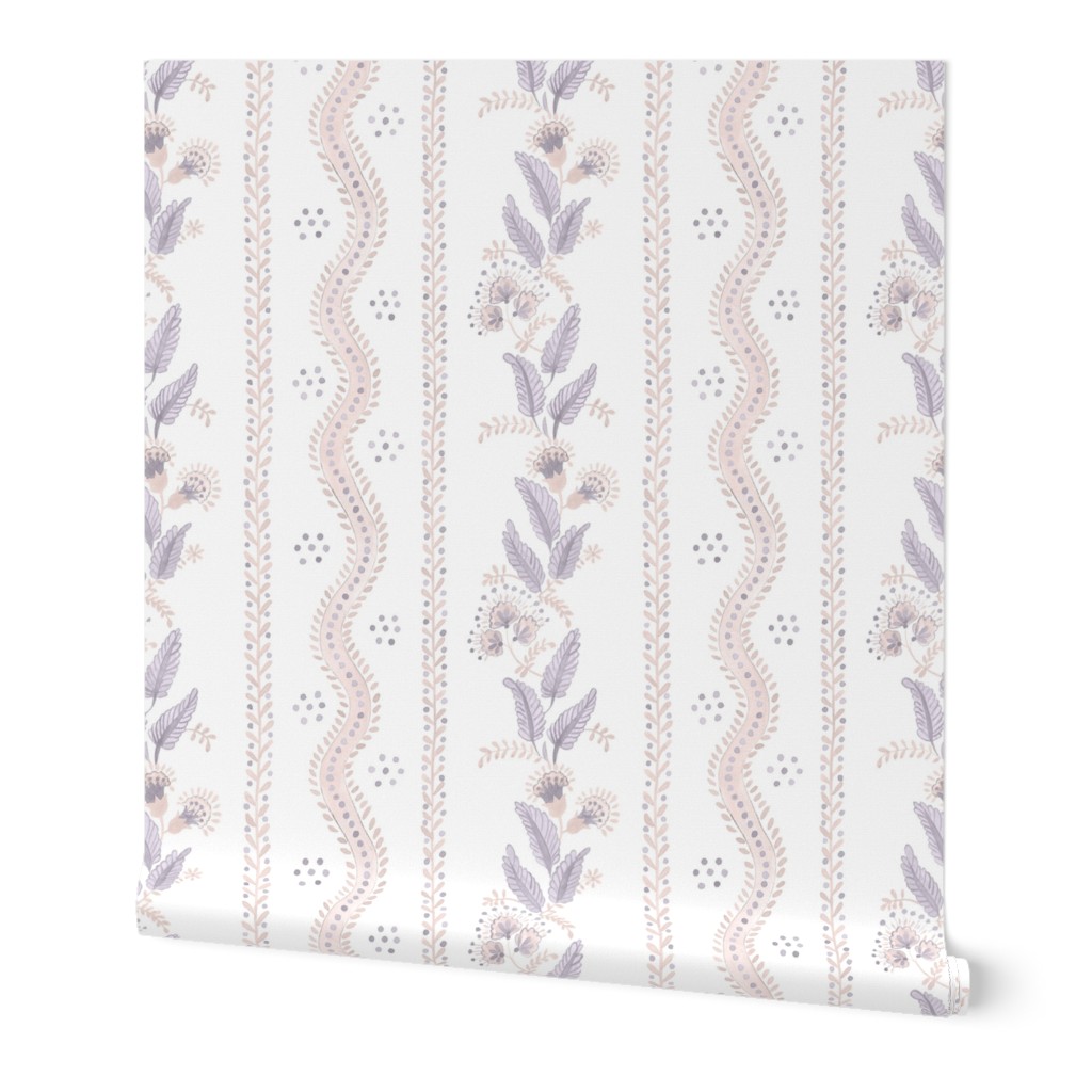 Misty Lilac and Calalmine On White Emma Stripe