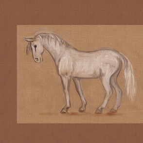 White Horse for Pillow with Brown Border