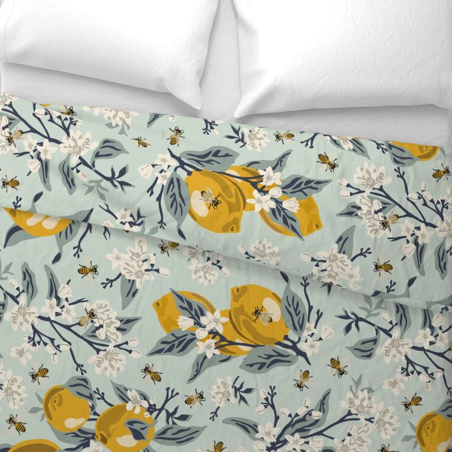 Chamomile And Bees by dainora_m_dsign Large Scale Hand-drawn Cotton Sateen Duvet Cover Bedding by Spoonflower Wildflowers Duvet Cover