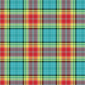 Bright Blue, Yellow, and Red Fine Line Plaid