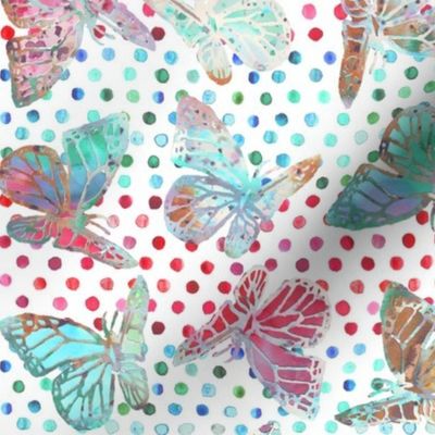 watercolor butterflies with dots on white