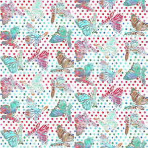 watercolor butterflies with dots on white