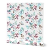 watercolor multi butterflies white